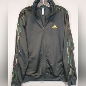 Adidas Primegreen Men’s Medium Track Jacket Green Camo Stripe Full Zip Athletic